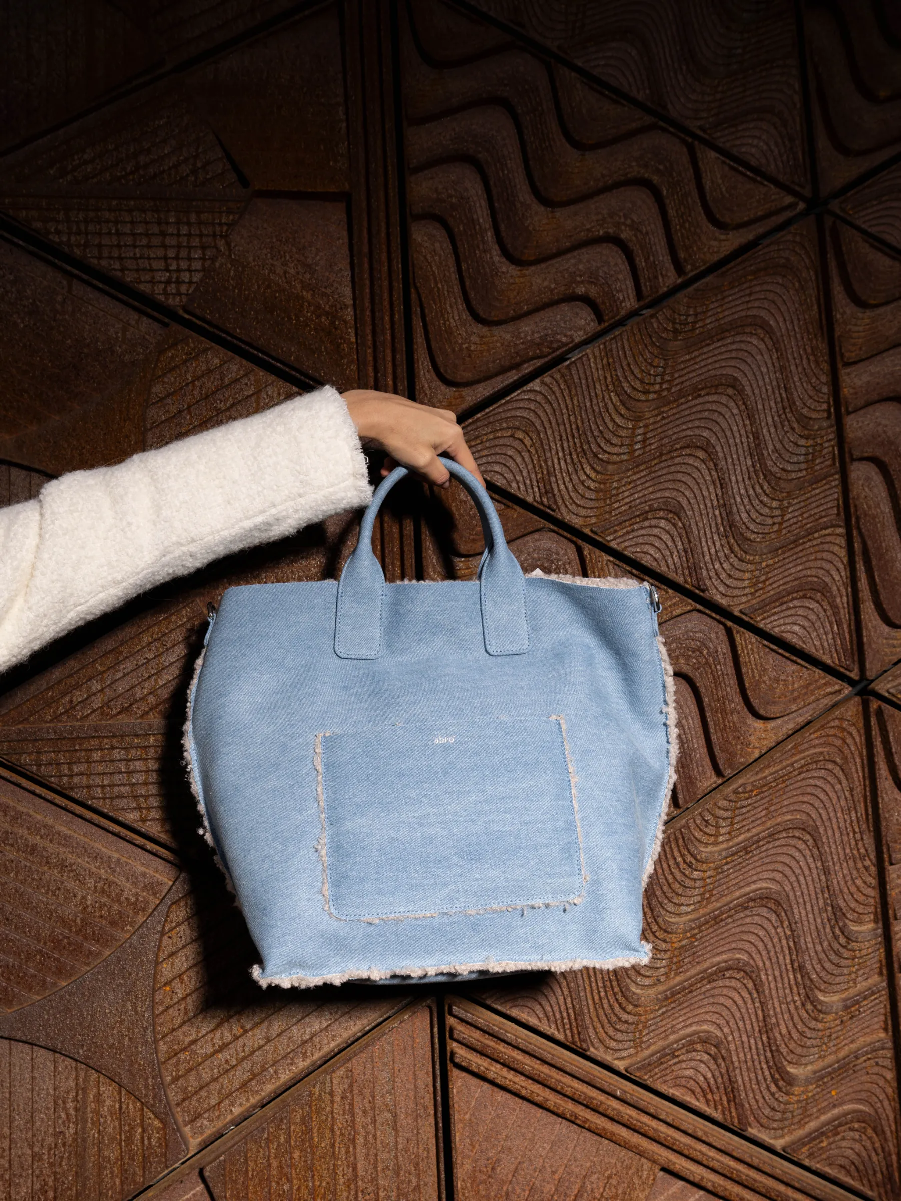 Online Shopper RAQUEL big Stoff Jeans Artico light blue/taupe Shopper